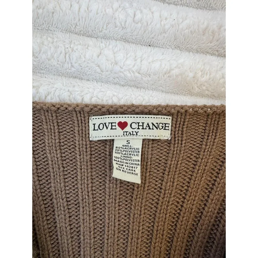 Love Change Italy Brown Faux Fur & Ribbed Knit Open Front Vest Size Small